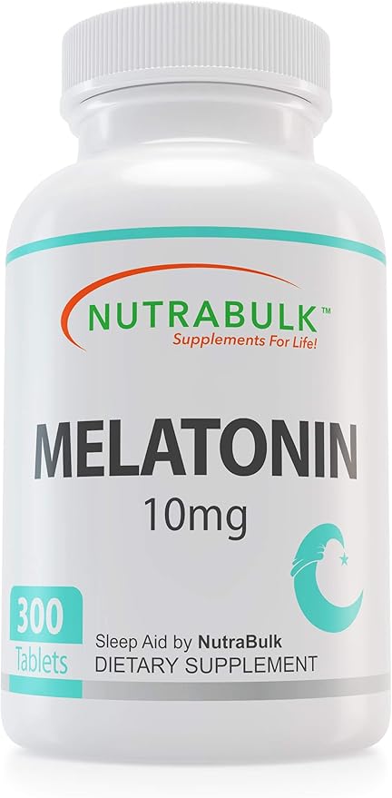 NutraBulk Melatonin 10 mg Tablets – Quick Release Natural Nighttime Sleep Aid for Adults. (300 Count)