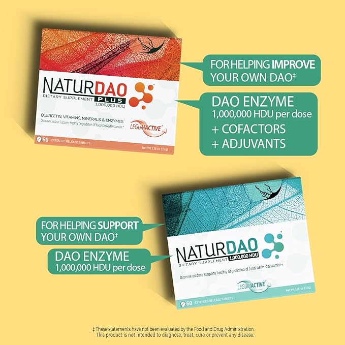 NATURDAO Plus® DAO Enzyme 1000000 HDU per dose - Catalase Enzyme - 8 Cofactors and Adjuvants - Advanced Histamine Blocking Formula - Food Intolerance - 60 Extended Release Tablets