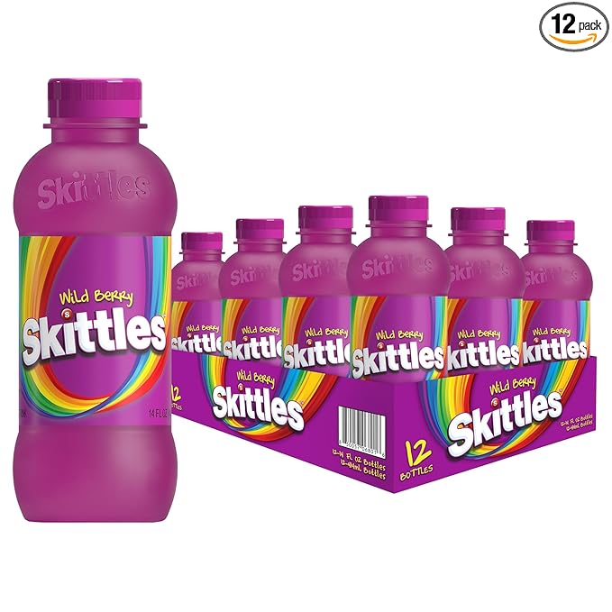 SKITTLES™ Candy Flavored Drink - Wild Berry Flavor | Bulk Candy Drinks with Fruity Flavors | 12 Fl oz. Bottles Pack of 12