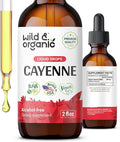 Wild &amp Organic Cayenne Pepper Tincture - Capsaicin Supplements for Digestive Support - Cayenne Pepper Extract Liquid - Vegan Alcohol-Free Drops - 2 fl oz