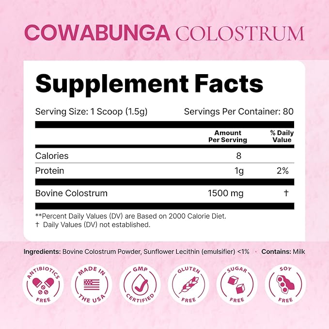 SonoHealth Cowabunga Colostrum - Premium Pure &amp Unaltered Colostrum Powder Supplement - for Immune Support Gut Health Muscle Recovery &amp Wellness - Kosher &amp Halal Certified Calostro