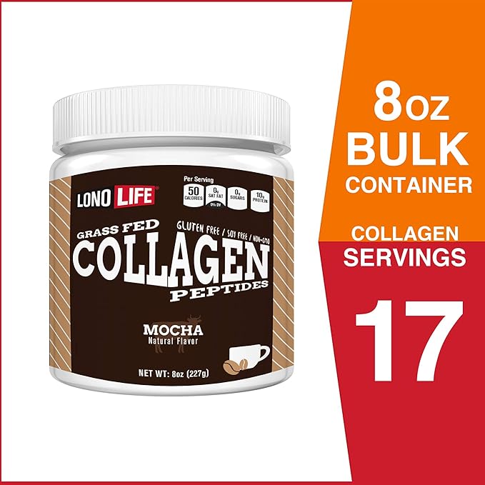 LonoLife - Mocha Collagen Peptides with 10g Protein Paleo and Keto Friendly 8-Ounce Bulk Container - Packaging May Vary