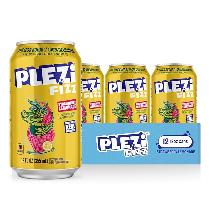 PLEZi Hydration &amp Sparkling Juice Drink Bundle – Lemon Lime x Stephen Curry &amp FiZZ Strawberry Lemonade – No Added Sugar Low Sugar 2X Electrolytes &amp Fiber – 16.9 Fl Oz + 12 Fl Oz (24 Pack