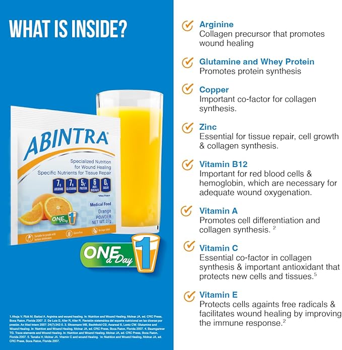 ABINTRA Specialized Nutrition for Wound Healing Includes L-Arginine Orange Flavor 6 Packets 27g Each