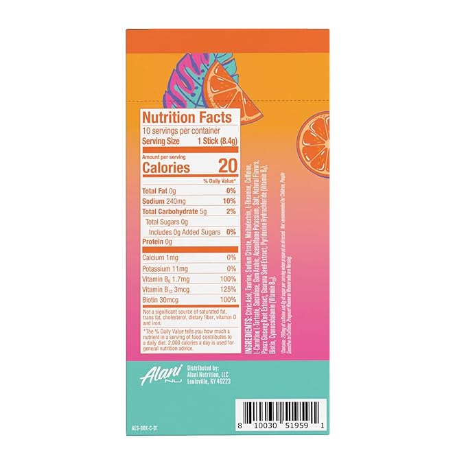 Alani_Nu Energy Drink Mix Variety Pack – 30 Count Instant Powder Sticks Value Pack 200mg Caffeine 0g Sugar 3 Flavors (Orange Kiss Cherry Slush &amp Pink Slush)