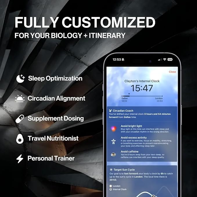 Flykitt Domestic Jet Lag Prevention System | Jet-Flight &amp Fatigue System for Flights Under 6 hrs | App-Controlled Personalized Supplement Protocol | Arrive Refreshed