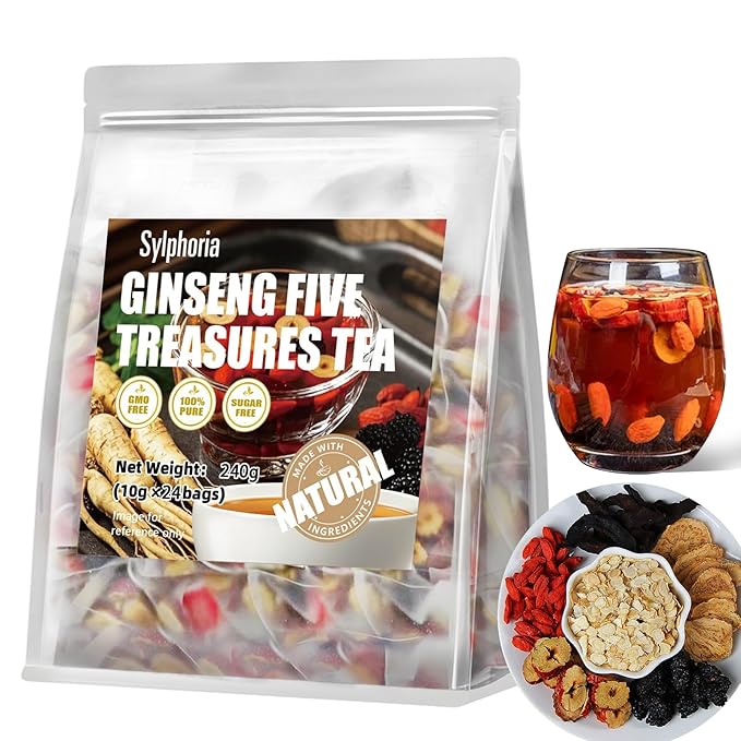 Ginseng Five Treasures Tea Traditional Herbal Kidney Tea Formula Ginseng Six Treasure Tea Bags Natural Kidney Cleanse Tea Bags for Women &amp Men Ginseng Five Treasure Tea（1Pack/24Bags）