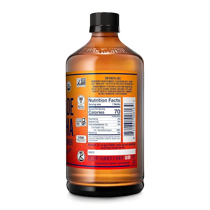 Health-Ade Kombucha Tea Organic Drink Fermented Tea with Living Probiotics Detoxifying Acids Supports Gut Health Non-GMO Vegan Gluten Free 12 Pack (16 Fl Oz Bottles) Blood Orange Carrot Ginger