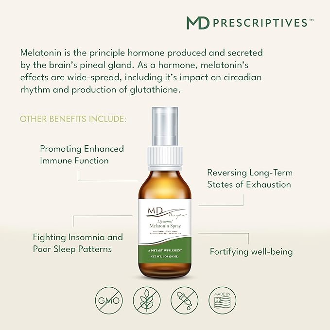 MD Prescriptives Liposomal Melatonin Dietary Supplement 3mg Spray - Enhanced Absorption to Help Encourage Restful Regular Sleep - Suitable for Vegetarians - 75 Servings - 30 ml