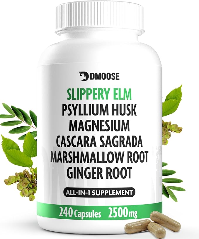 16 in 1 Slippery Elm Bark for Women &amp Men - Digestive Health &amp Leaky Gut Wellness Supplement - Probiotic Psyllium Husk Cascara Magnesium &amp Marshmallow Root Complex - DGL Licorice Extrac