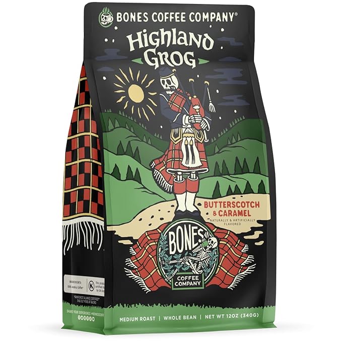 Bones Coffee Company S'morey Time and Highland Grog Whole Bean 12 oz Medium Roast Low Acid Coffee