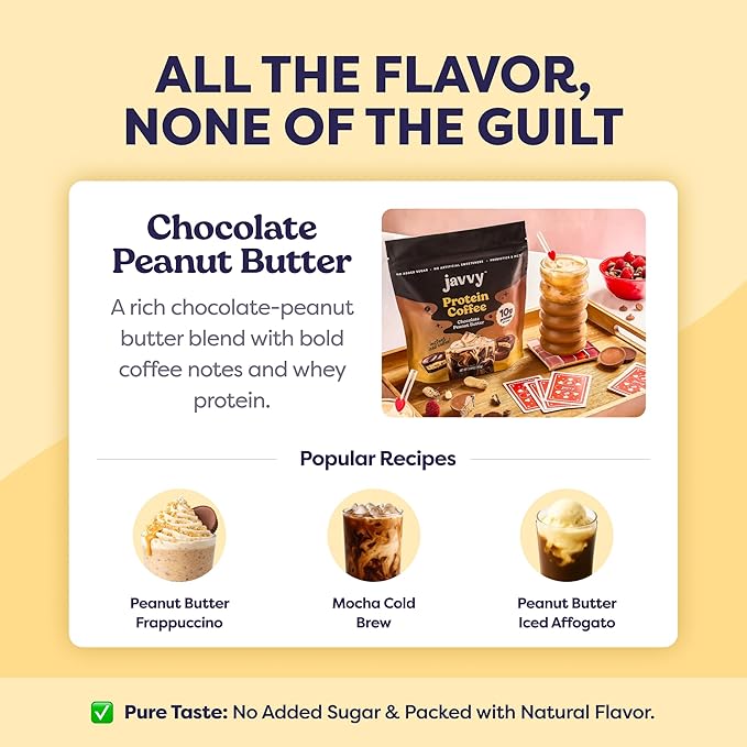 Chocolate Peanut Butter Protein Iced Coffee - Premium Whey Protein &amp Instant Iced Coffees - 100% Natural Cold Brew - Zero Artificial Flavors &amp Sweeteners 80 mg Caffeine No Added Sugar 20 Se