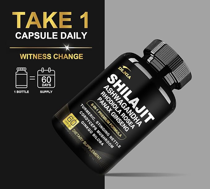 8-in-1 Shilajit for Men &amp Women with Ashwaganda Himalayan Organic Supplement with Rhodiola Rosea Ginseng Turmeric Mushroom for Immune Support Energy Calm Focus Clarity Sleep Cortisol
