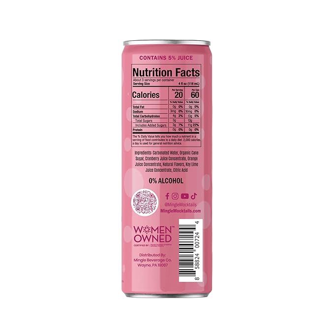 Mingle Mocktails Cranberry Cosmo Non Alcoholic Drinks Alcohol Alternative Pre-Mixed Drinks Made with Real Juice Canned Mocktails or Cocktail Drink Mixer Gluten Free Vegan 12 Pack 12 fl oz Cans