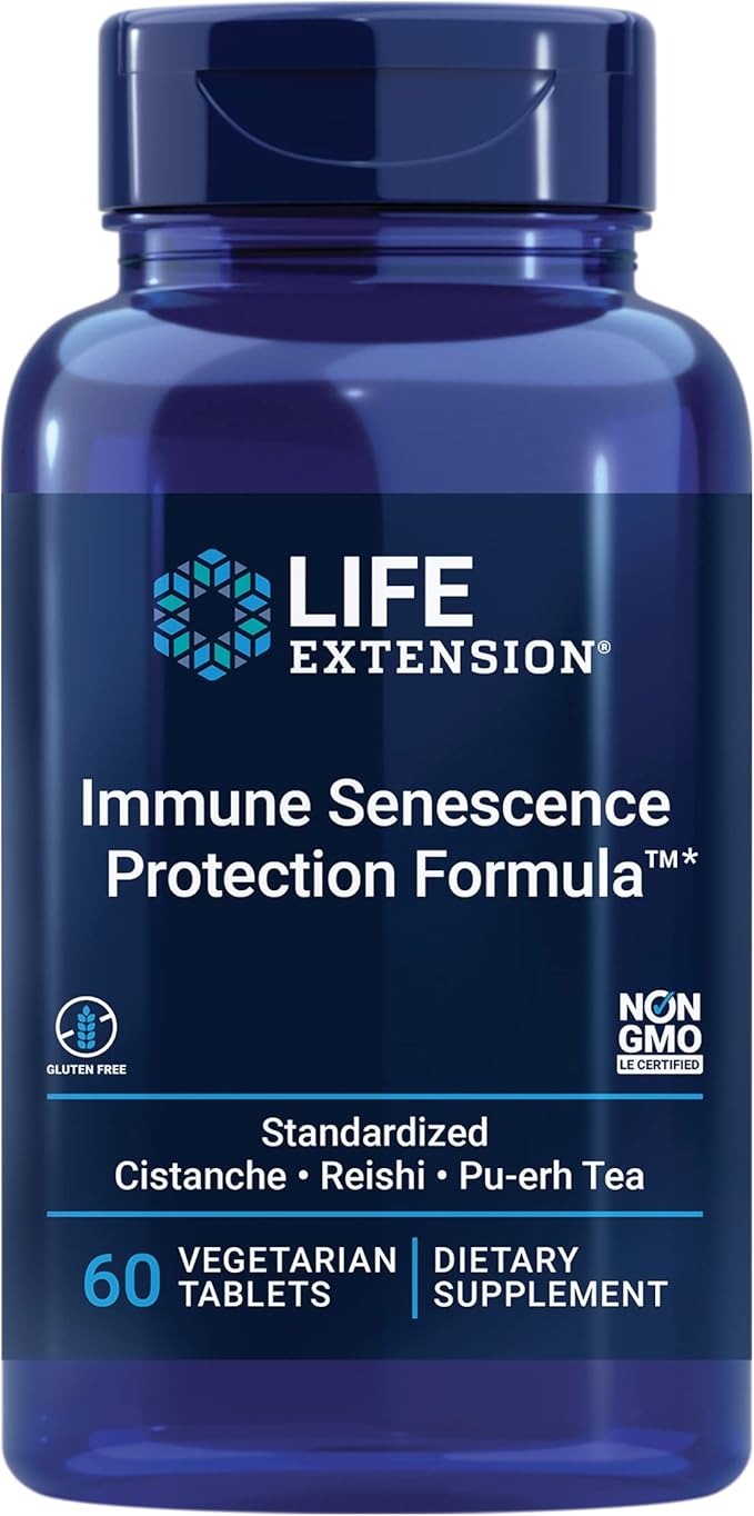 Life Extension Immune Senescence Formula Standardized Cistanche Reishi PU-ERH Tea 60 Vegetarian Tablets