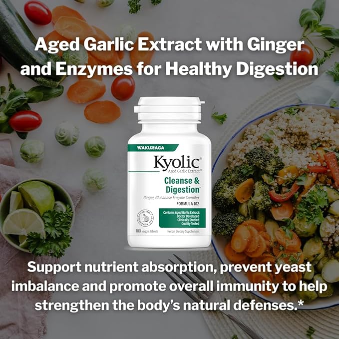 Kyolic Aged Garlic Extract Formula 102 Cleanse &amp Digestion* Ginger and Enzyme Complex 200 Capsules
