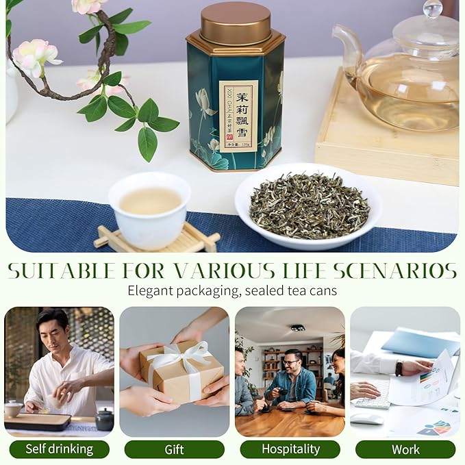 XIXICHA Jasmine Tea Loose Leaf Grade AAA Chinese Jasmine Green Tea Loose Leaf Natural Aroma and Sweet Taste （96 cups）茉莉花茶 茶叶 茉莉飘雪 绿茶 4.23oz/120g