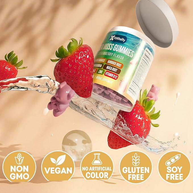 150 Sea Moss Gummies | Strawberry Flavor Vegan Gummies | Extra Rich 9-in-1 Formulation with Irish Sea Moss Elderberry Bladderwrack Burdock Ashwagandha Maca Zinc B12 | Energy &amp Immune Suppor