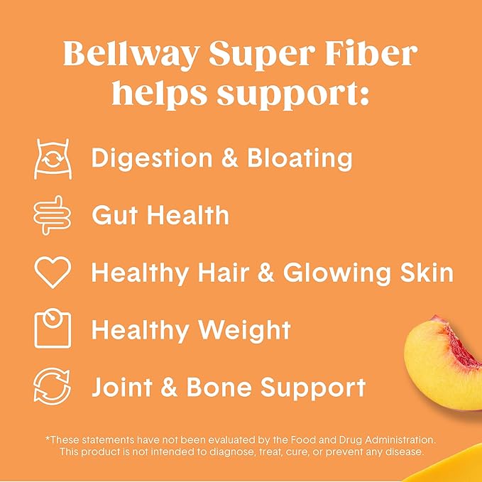 Bellway Super Fiber Powder + Collagen Sugar-Free Psyllium Husk Powder with Collagen Peptides and Hyaluronic Acid for Digestive Health Healthy Skin Nails Bones &amp Joints Peach Mango (20 Serving
