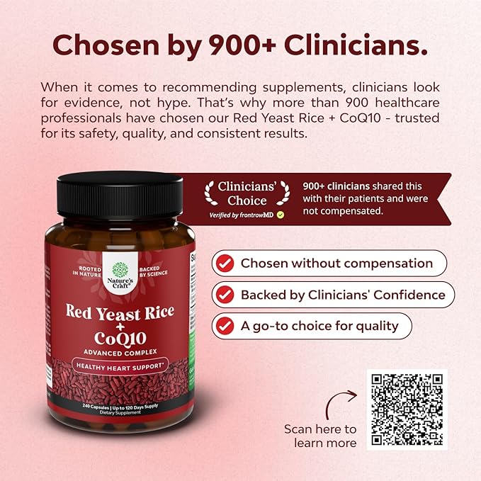 Red Yeast Rice with CoQ10 Supplement - Advanced Healthy Heart &amp Healthy Cholesterol Levels Formula for Men &amp Women - Extra Strength Capsule with Red Yeast Rice 1200 mg Capsules with CoQ10-240