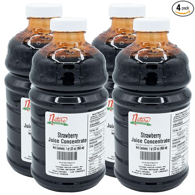 Nature Blessed 100% Pure Strawberry Fruit Juice Concentrate - 4 Quarts (4/32 fl oz bottles) Great for Home Vintners Brewers Cider Spirits Smoothies or Jelly