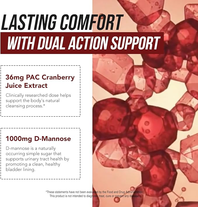 CranEaze®: Cranberry Juice Extract Plus D-Mannose – 36 mg PAC 100% Soluble PAC - Supports Urinary Tract Health – Most Effective Cranberry Pills for Women UTI Cranberry Supplement - 2-Pack