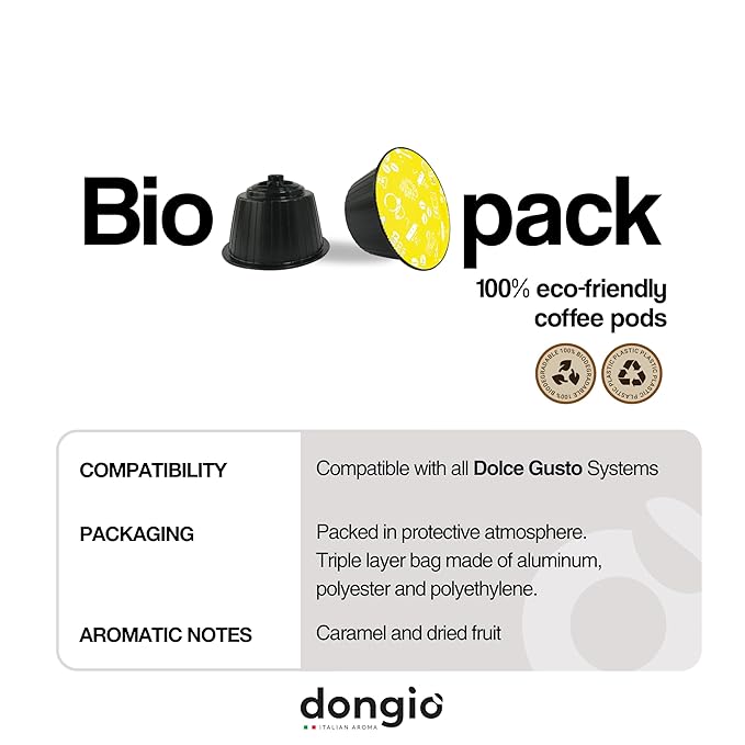 Dongiò Caffè Espresso Milano Capsules Compatible with Nescafe Dolce Gusto system 100 Count of Single-Serve Coffee pods (5 Boxes of 20 capsules each) Med-Light Roast | Intensity 6/10