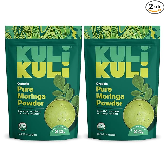 Kuli Kuli Moringa Oleifera Organic Leaf Powder &amp Green Smoothie 100% Pure USDA Certified &amp Non-GMO Moringa Powder Great with Smoothies Tea and Food 2 Pack