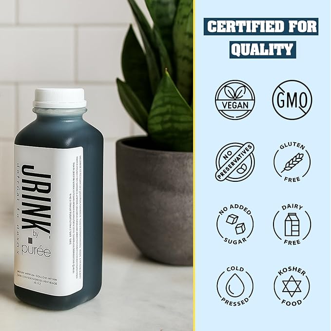 JRINK by Purée Black Magic Cold Pressed Juice Cleanse Organic Raw Fruit and Vegetable Detox Drink Healthy Cleanse No Preservatives Cold Press Juice 12 Bottles 16oz Each