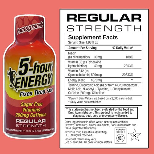 5-hour ENERGY Regular Strength Energy Shot Pomegranate Flavor 1.93oz 20-Pack - Sugar Free