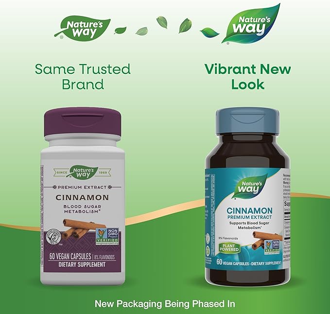Nature's Way Premium Extract Cinnamon Standardized to 8% Flavonoids 60 Vcaps (Pack of 2)