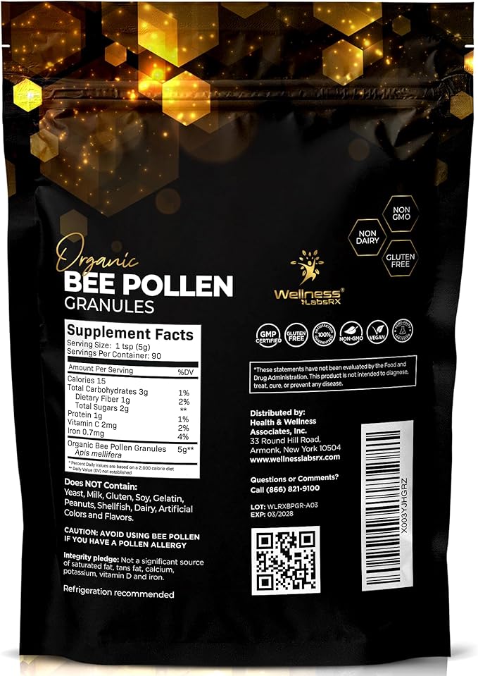 Bee Pollen Granules Third-Party Tested 1 Lbs. - Bee Pollen for Women Keto-Friendly Super Food Supplement Packed with Proteins Vitamins &amp Minerals - Immune Support Energy Boost Digestive Welln