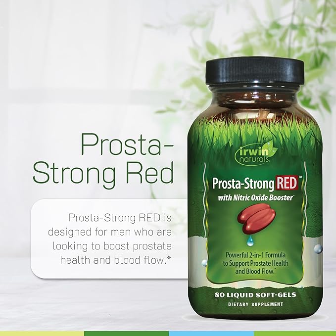 Irwin Naturals Prosta-Strong RED with Nitric Oxide Boosters Saw Palmetto Lycopene Pumpkin Seed &amp More - Prostate Health Supplements for Men - 80 Liquid Soft-Gels