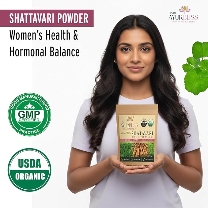 100% Organic Shatavari Root Powder for Hormonal Balance Menstrual Wellness Fertility Support and Daily Vitality for Women Traditional Ayurvedic Shatavari Powder - 16oz