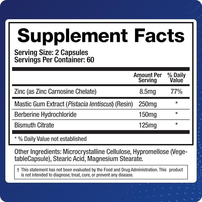 BioMatrix Pylor-X Gut Health Supplement – Mastic Gum Berberine Zinc Carnosine &amp Bismuth Salts for Gastric Support Digestive Comfort Stomach Lining Protection - (120 Capsules) 30-60 Day Supply