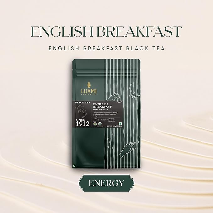 Luxmi Estates English Breakfast Tea 250g Loose Leaf Tin | A Tale of Two Estates | Certified Organic Black Tea leaf | Smooth Flavorful Robust Caffeinated | Darjeeling &amp Assam Tea from India | 12