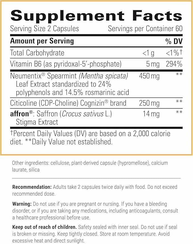 Integrative Therapeutics Neurologix - with Saffron and CDP-Choline - Nootropic Supplement for Brain Health*- Focus* - Memory Support* - Vegan Gluten-Free &amp Dairy-Free - 120 Capsules (60 Servings)