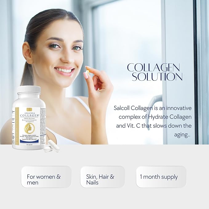Salcoll Pure Marine Collagen Skin Capsules (120 Count) – Anti-Aging Supplement for Women &amp Men Boosts Collagen Reduces Wrinkles Supports Skin Hair &amp Nails with Hydration &amp Nourishment