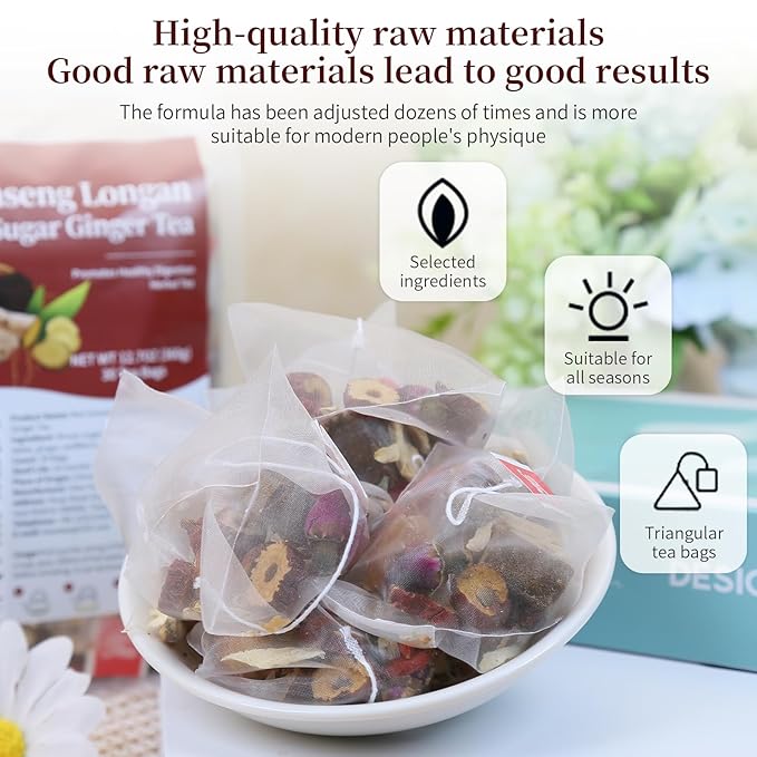 DOZO Brown sugar ginger tea 360g/12.7oz (30bags) Red Ginseng Longan Brown Sugar and Ginger Tea 红参桂圆黑糖姜茶