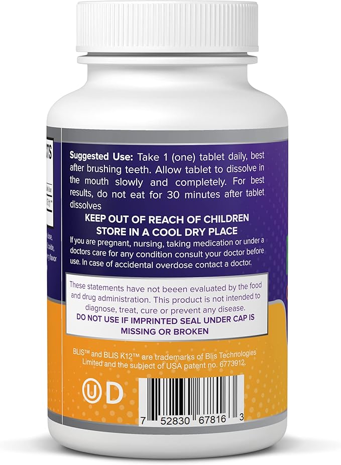 Oral Probiotic Supplement with BLIS K12 4 Billion CFU - Now Dairy Free - Doctor Formulated 30 Day Supply Bottle for Bad Breath Strep Cavities Gum and Oral and Dental Health - Sugar Free - USA Made