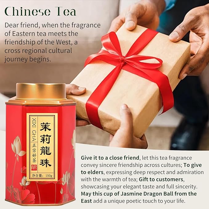 XIXICHA Jasmine Pearls Tea Jasmine Green Loose Leaf Dragon Balls Grade AAA 5.3oz/150g Long-lasting Natural Aroma Chinese Tea （120 cups）茉莉花茶 特级茉莉龙珠 绿茶 花茶