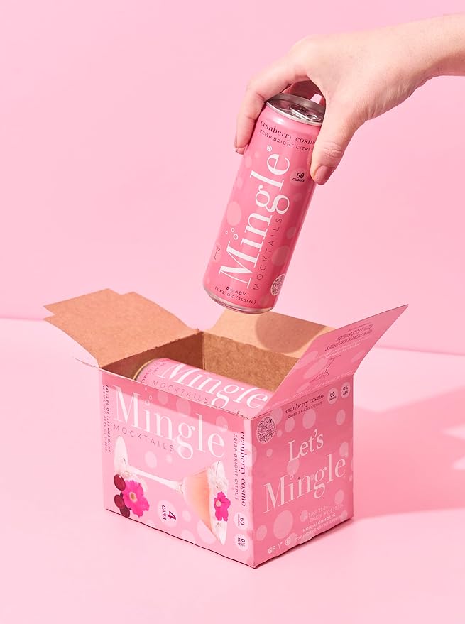 Mingle Mocktails Cranberry Cosmo Non Alcoholic Drinks Alcohol Alternative Pre-Mixed Drinks Made with Real Juice Canned Mocktails or Cocktail Drink Mixer Gluten Free Vegan 24 Pack 12 fl oz Cans