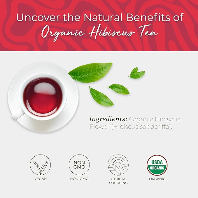 Starwest Botanicals Organic Hibiscus Tea - Caffeine Free Herbal Tea Tea with Antioxidant Properties String Free Sachets USDA Organic Hibiscus Flower Non GMO - Bulk Pack 100 Tea Bags