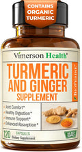 Turmeric Curcumin Supplement with Ginger Root for Joint Support Digestive &amp Gut Health - Contains Organic Turmeric Curcumin with Black Pepper (Bioperine) for Enhanced Absorption - 120 Capsules