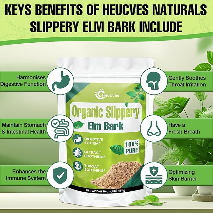 Slippery Elm Slippery Elm Powder Organic Elm Bark Made from Inner Bark - 1 Pound (349 Servings) Natural Herbs Helps Soothe The Throat and Coughing &amp Digestive Diarrhea - 100% Pure &amp Vegan