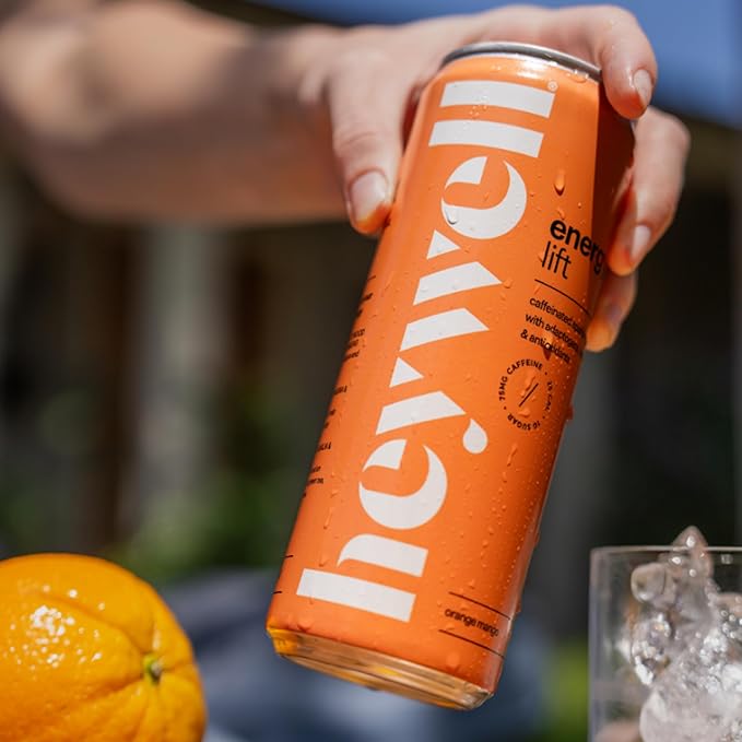 Heywell Sparkling Adaptogenic Water Energy and Uplift Orange Mango Flavor 12 Fluid Ounce (Pack of 12) - Non Caffeinated Organic Non GMO Vegan Gluten Free Dairy Free