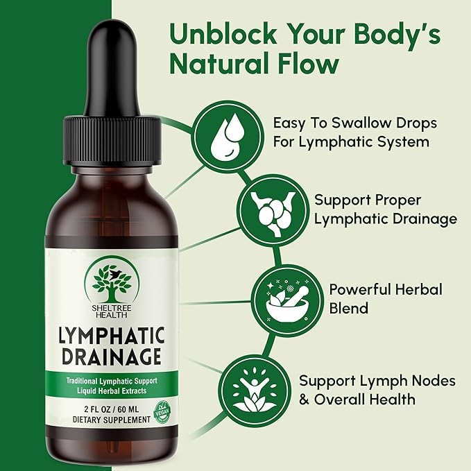 Lymphatic Drainage Drops 2 Fl. Oz | Organic Lymphatic Drainage Supplements with Cleavers Red Clover Flower Stillingia Root Prickly Ash Bark Dandelion | Vegan | Non-GMO