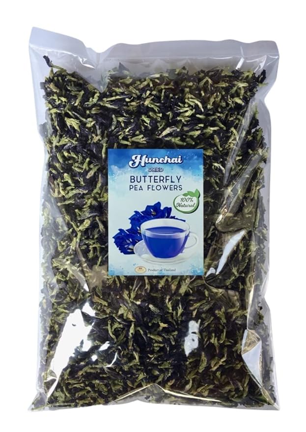 HUNCHAI Butterfly pea Flowers Whole 500 g. Dried Herb 100% for Blue &amp Purple Drinks and Food Coloring