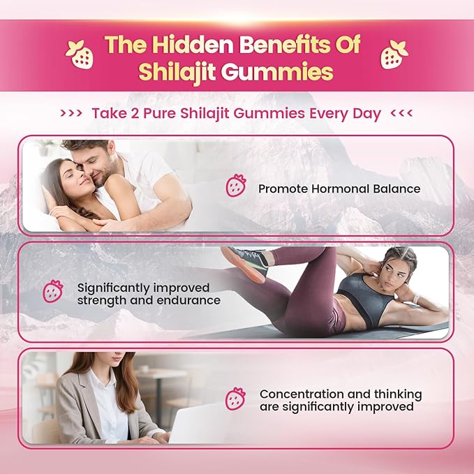 Shilajit for Women Gummies micronutrient Supplement Pure Himalayan Shilajitn Contains Tongkat Ali Ashwagandhaa Turmeric Saffron for hormonal Balance &amp Energy | Strawberry Flavor (120 Gummies