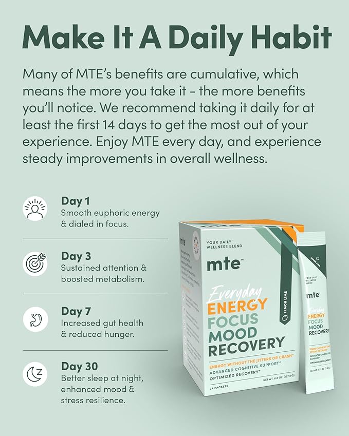 MTE Caffeine-Free Energy Drink Powder with Paraxanthine – Clean Energy for Focus Mood &amp Productivity | 24 Energy Drink Packets
